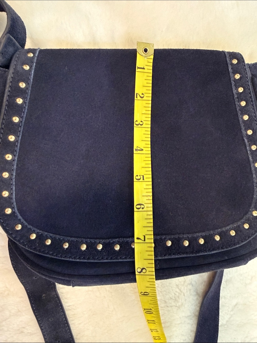 NWT - Suede Studded Flap Crossbody Bag in Navy - Picture 11 of 14